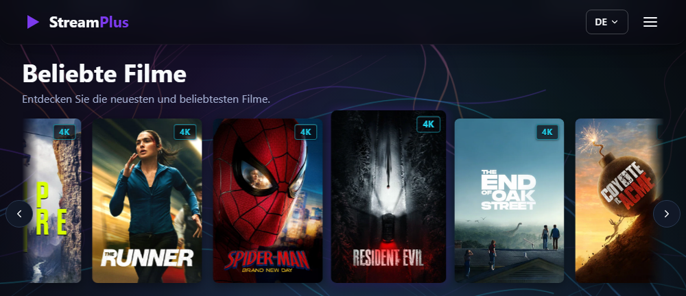 StreamPlus homepage shown on a laptop