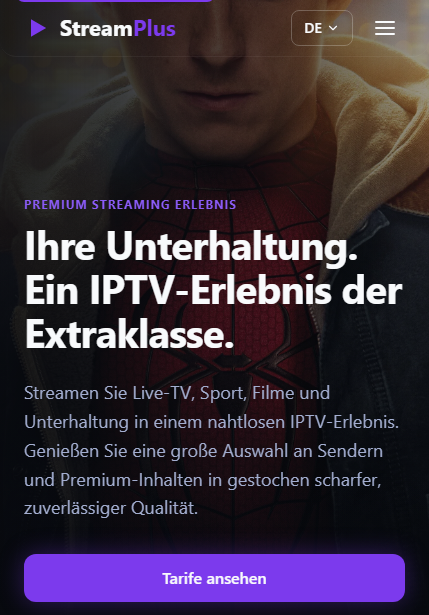 StreamPlus homepage shown on a tablet